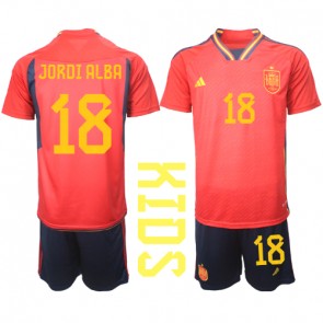 Spanien Jordi Alba #18 Hemmaställ Barn VM 2022 Kortärmad (+ Korta byxor)
